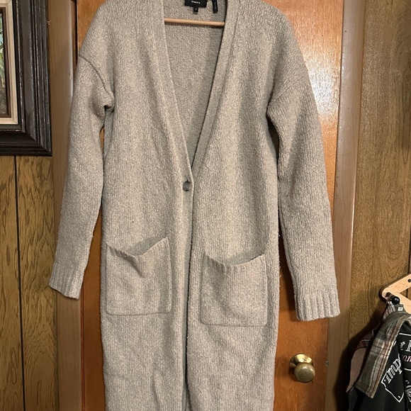 Theory Long Textured Button Soft Wool Blend Cardigan Stone Gray Tan sz P $495 - Picture 2 of 9